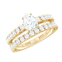 Pear Shaped Moissanite Engagement Ring with Wedding Band