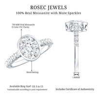 Bezel Set Moissanite Oval Engagement Ring with Side Stones