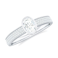 Oval Cut Moissanite Side Stone Engagement Ring in Bezel Setting
