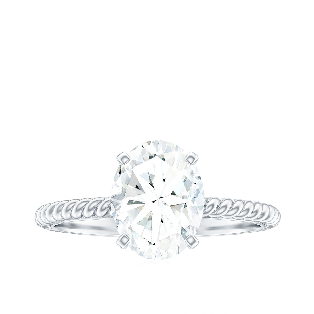 Oval Shape Moissanite Solitaire Engagement Ring with Twisted Rope