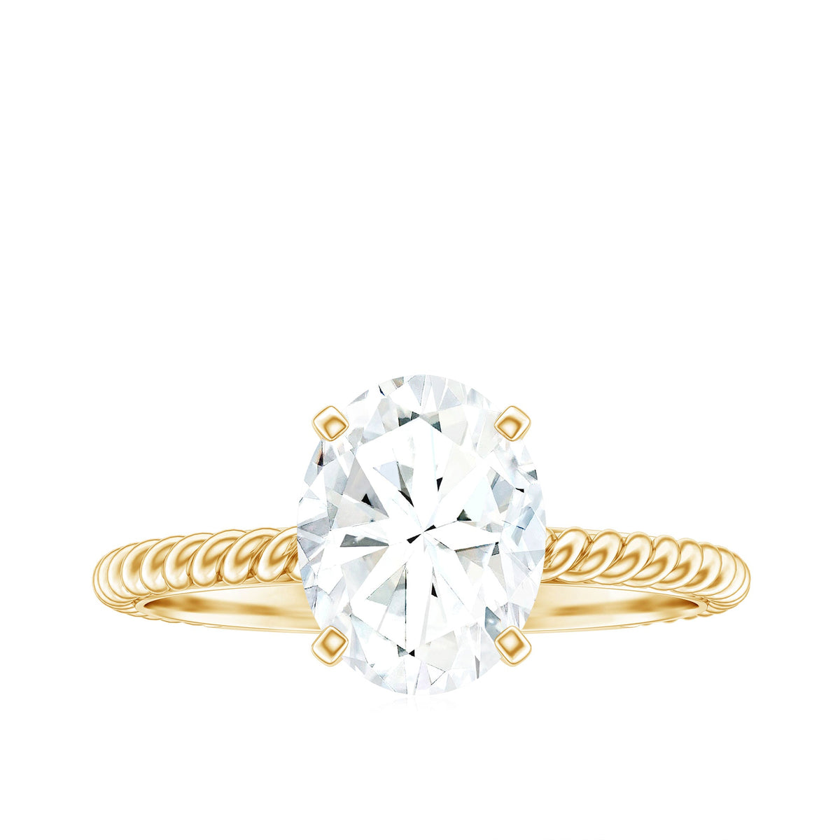 Oval Shape Moissanite Solitaire Engagement Ring with Twisted Rope