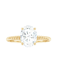 Oval Shape Moissanite Solitaire Engagement Ring with Twisted Rope