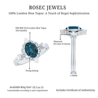 Art Deco Inspired Blue Topaz Oval Engagement Ring with Diamond
