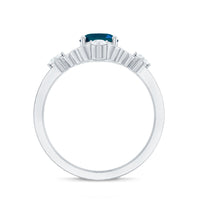 Art Deco Inspired Blue Topaz Oval Engagement Ring with Diamond