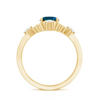 Art Deco Inspired Blue Topaz Oval Engagement Ring with Diamond
