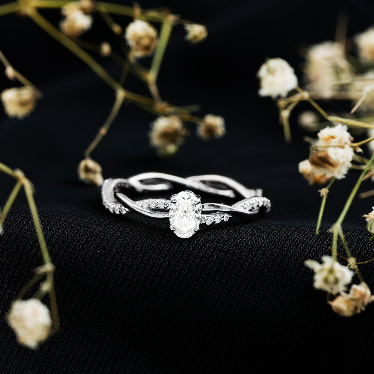 Oval Cut Moissanite Braided Engagement Ring
