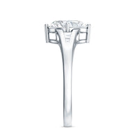 Oval cut moissanite solitaire engagement ring with split shank design from Rosec Jewels, showcasing the sparkling gemstone and elegant band.