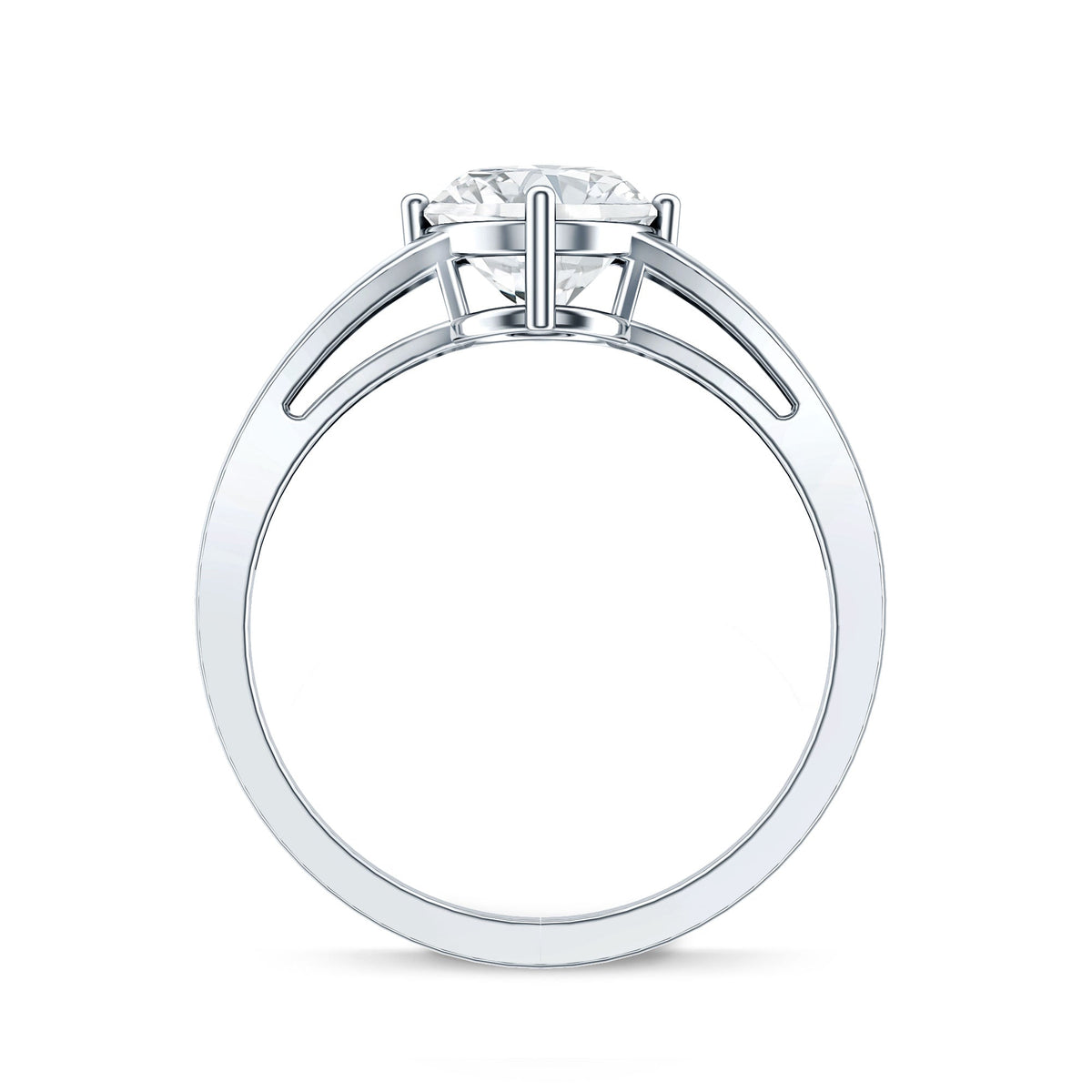 Oval cut moissanite solitaire engagement ring with split shank design from Rosec Jewels, showcasing the sparkling center stone and elegant band.