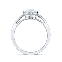 Oval cut moissanite solitaire engagement ring with split shank design from Rosec Jewels, showcasing the sparkling center stone and elegant band.