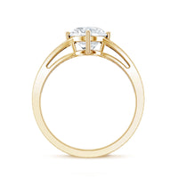 Oval cut Moissanite solitaire engagement ring with split shank design by Rosec Jewels, featuring a sparkling central stone.