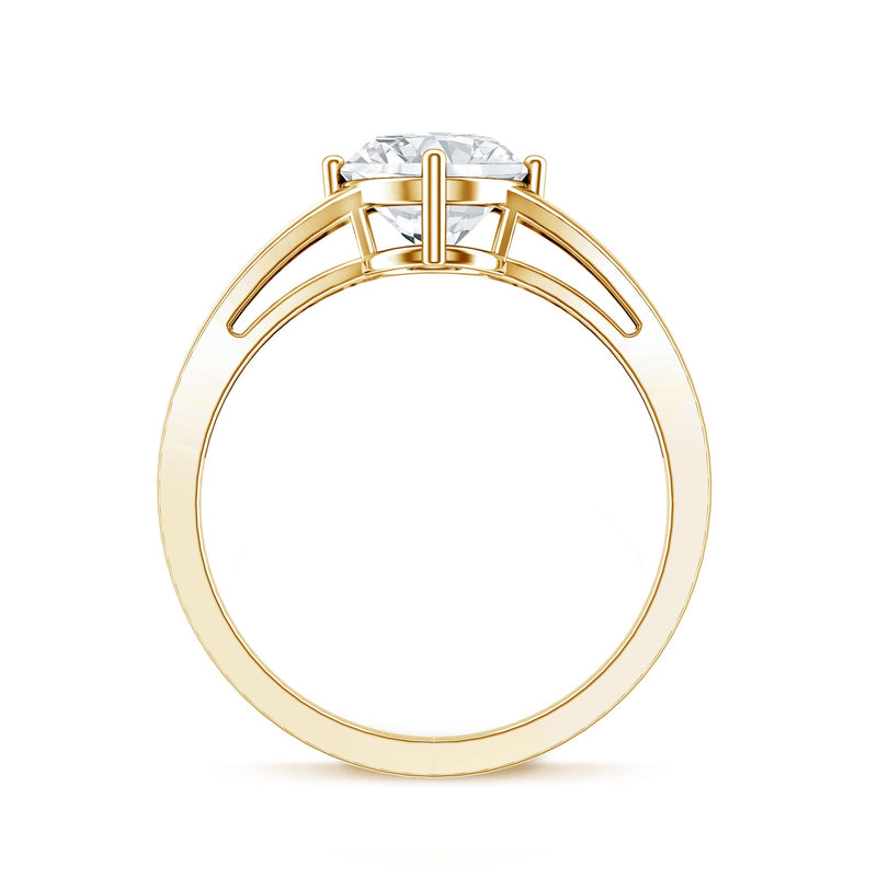 Oval cut Moissanite solitaire engagement ring with split shank design by Rosec Jewels, featuring a sparkling central stone.