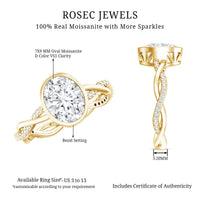 Brilliant cut moissanite engagement ring with bezel setting and braided shank, crafted by Rosec Jewels.