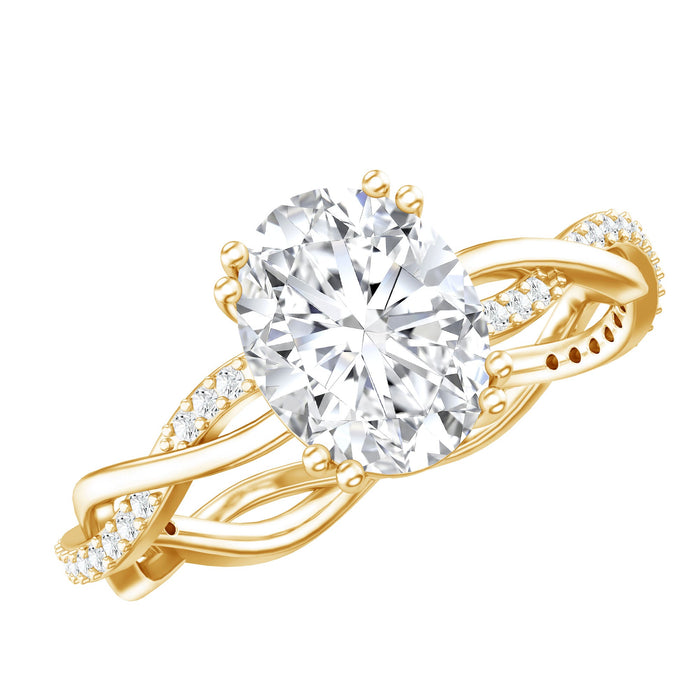 Certified 2 Carat Moissanite oval engagement ring with double prong setting by Rosec Jewels, showcasing sparkling center stone.