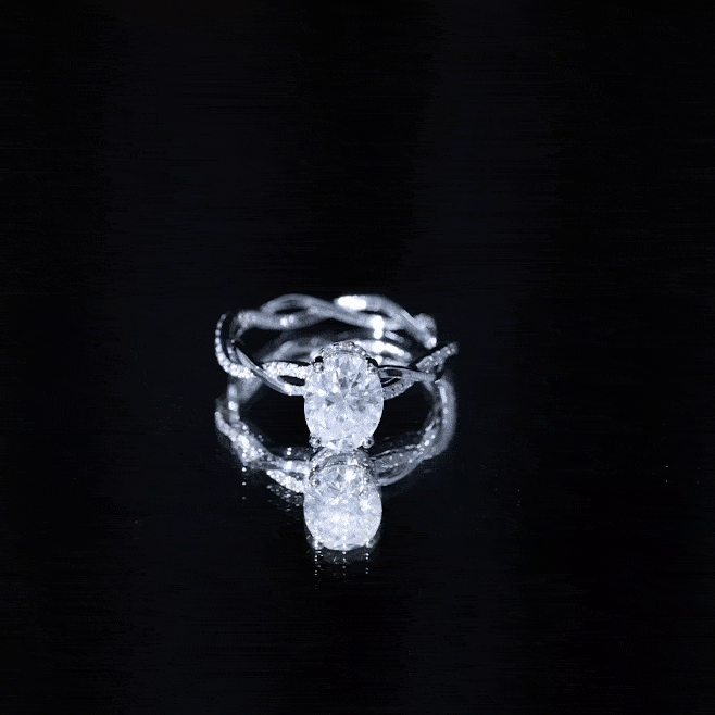 Moissanite hidden halo engagement ring with infinity shank from Rosec Jewels, featuring a sparkling central stone and elegant design.