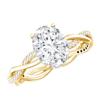 Moissanite hidden halo engagement ring with infinity shank by Rosec Jewels, showcasing sparkling center stone and intricate band detail.