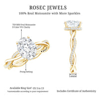 Moissanite hidden halo engagement ring with infinity shank by Rosec Jewels, showcasing sparkling center stone and intricate band design.