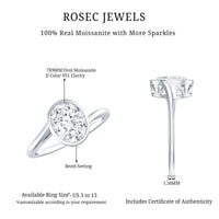 Rosec Jewels 2 Carat Moissanite solitaire engagement ring with bezel setting and bypass shank, showcasing elegant craftsmanship.
