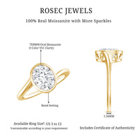 Solitaire 2 Carat Moissanite engagement ring with bezel setting and bypass shank by Rosec Jewels, featuring a sparkling central stone.