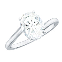 Oval cut solitaire moissanite bypass engagement ring featuring a sleek band and sparkling gemstone from Rosec Jewels.