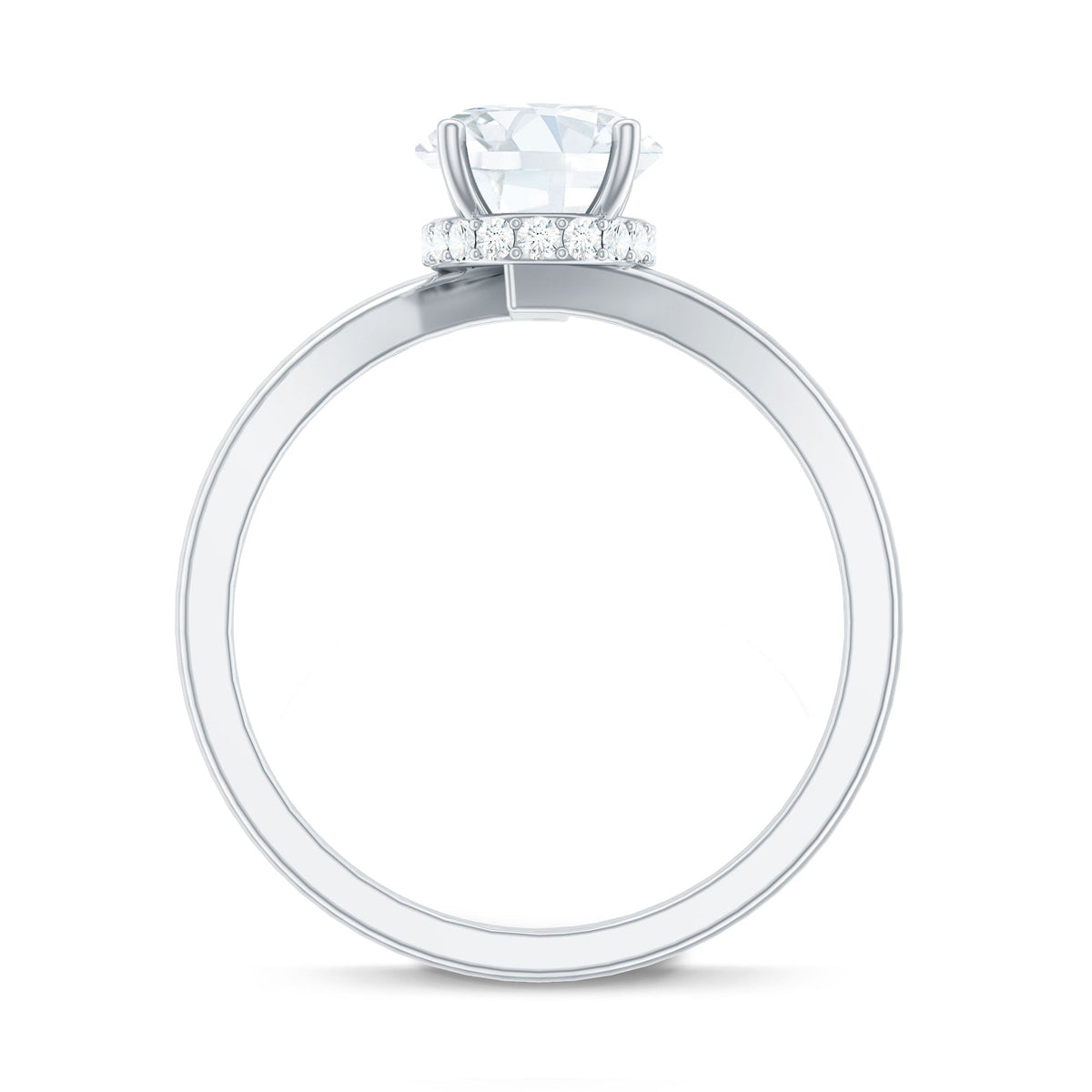 Oval cut solitaire moissanite bypass engagement ring from Rosec Jewels featuring a sleek, elegant design with sparkling gemstones.