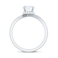 Oval cut solitaire moissanite bypass engagement ring from Rosec Jewels featuring a sleek, elegant design with sparkling gemstones.