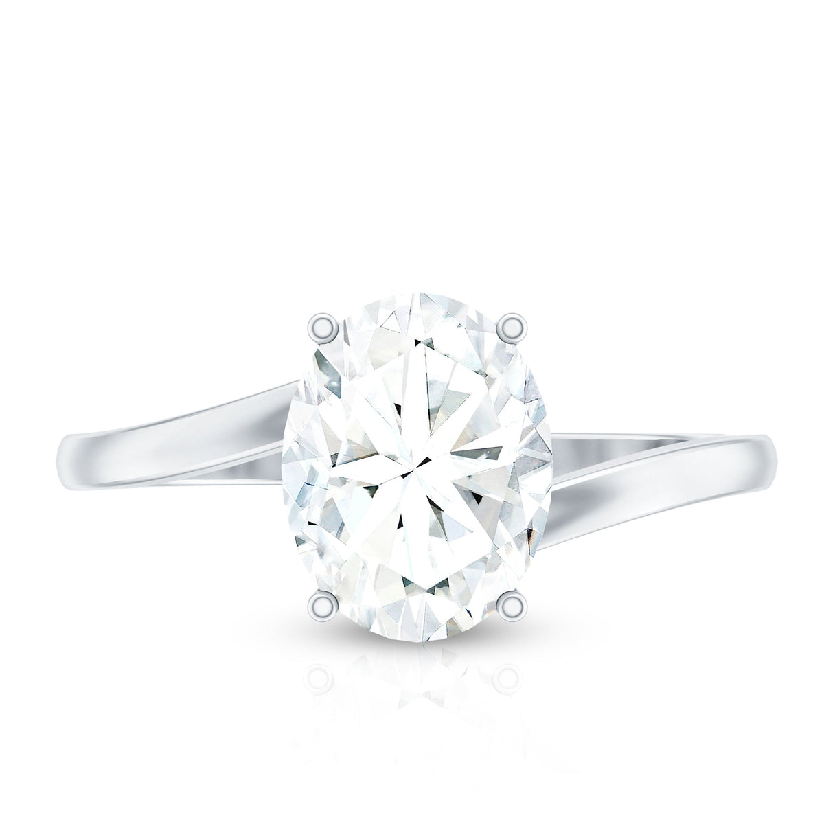 Oval cut solitaire moissanite bypass engagement ring with sleek band from Rosec Jewels, showcasing a sparkling center stone.
