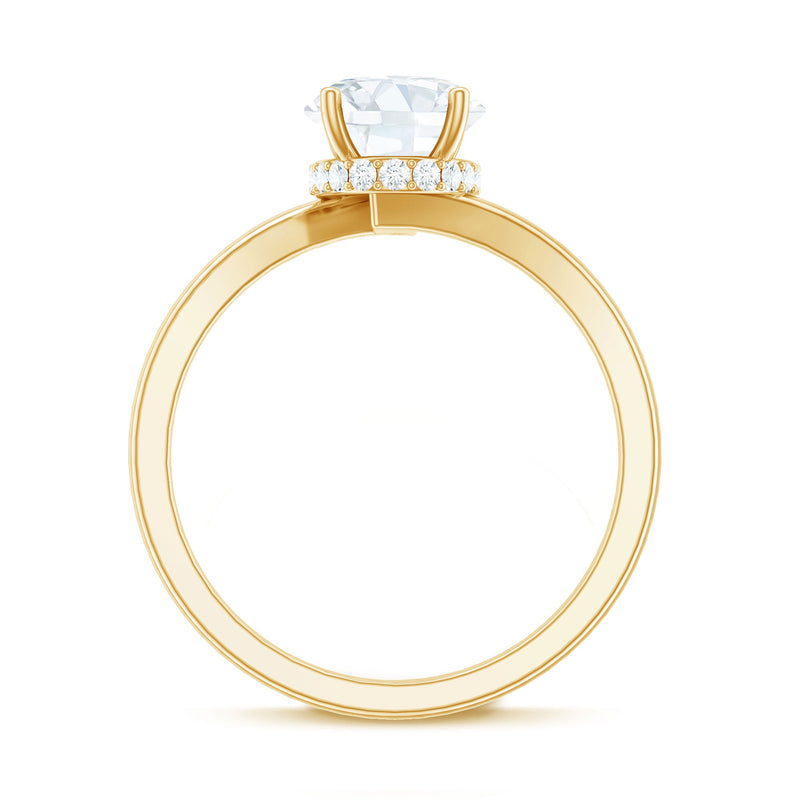 Oval cut solitaire moissanite bypass engagement ring from Rosec Jewels featuring a sleek, modern design in sterling silver.
