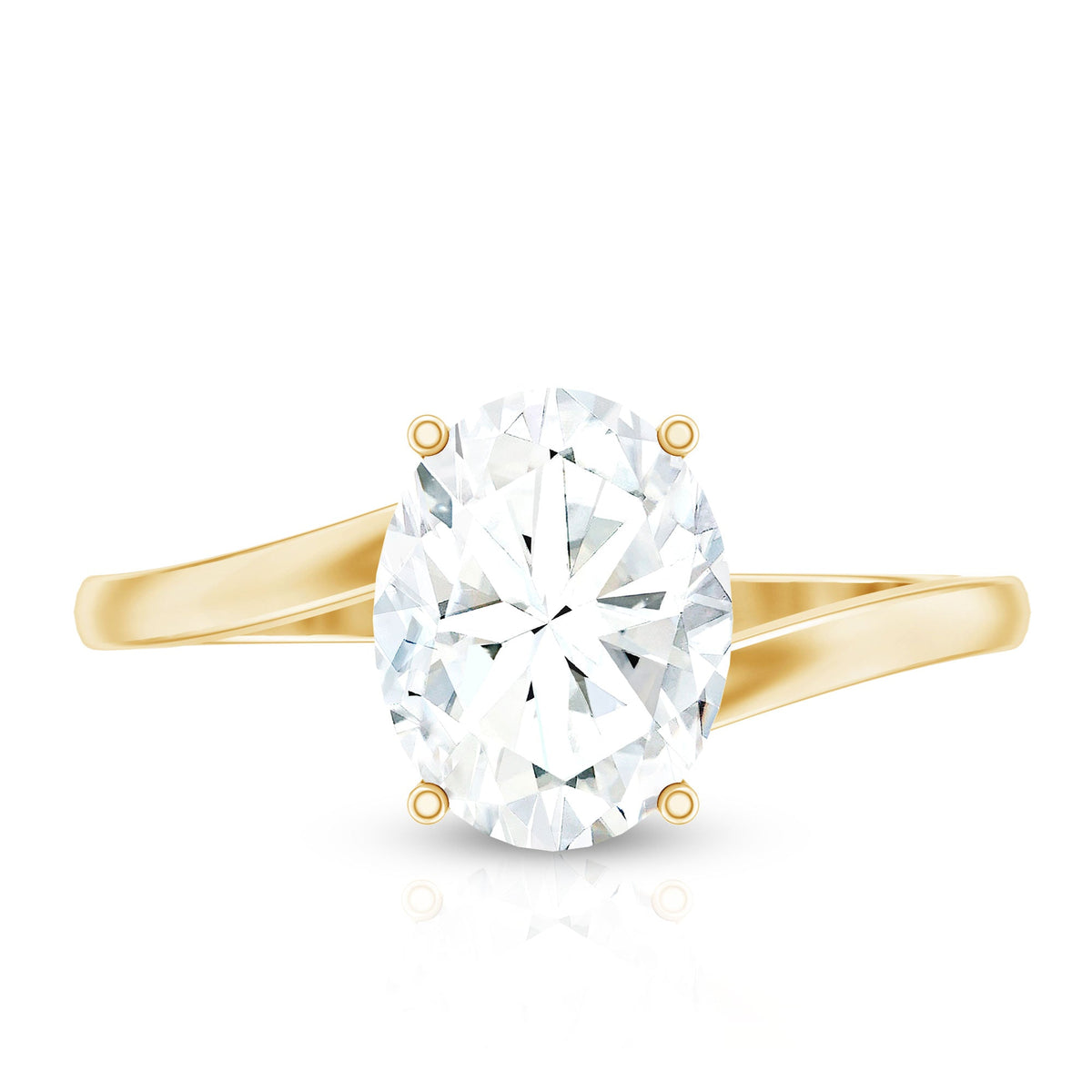 Oval cut solitaire moissanite bypass engagement ring by Rosec Jewels featuring a sleek, elegant design and sparkling gemstone centerpiece.