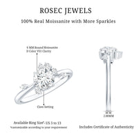 Round cut scatter moissanite engagement ring by Rosec Jewels featuring a unique design and sparkling gemstones.