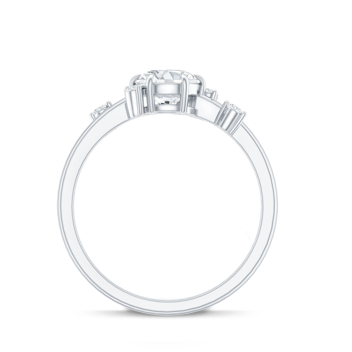 Round cut scatter moissanite engagement ring by Rosec Jewels featuring a unique design with sparkling stones.