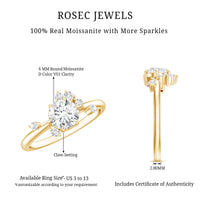 Round cut scatter moissanite engagement ring by Rosec Jewels featuring a unique design and sparkling gemstones.