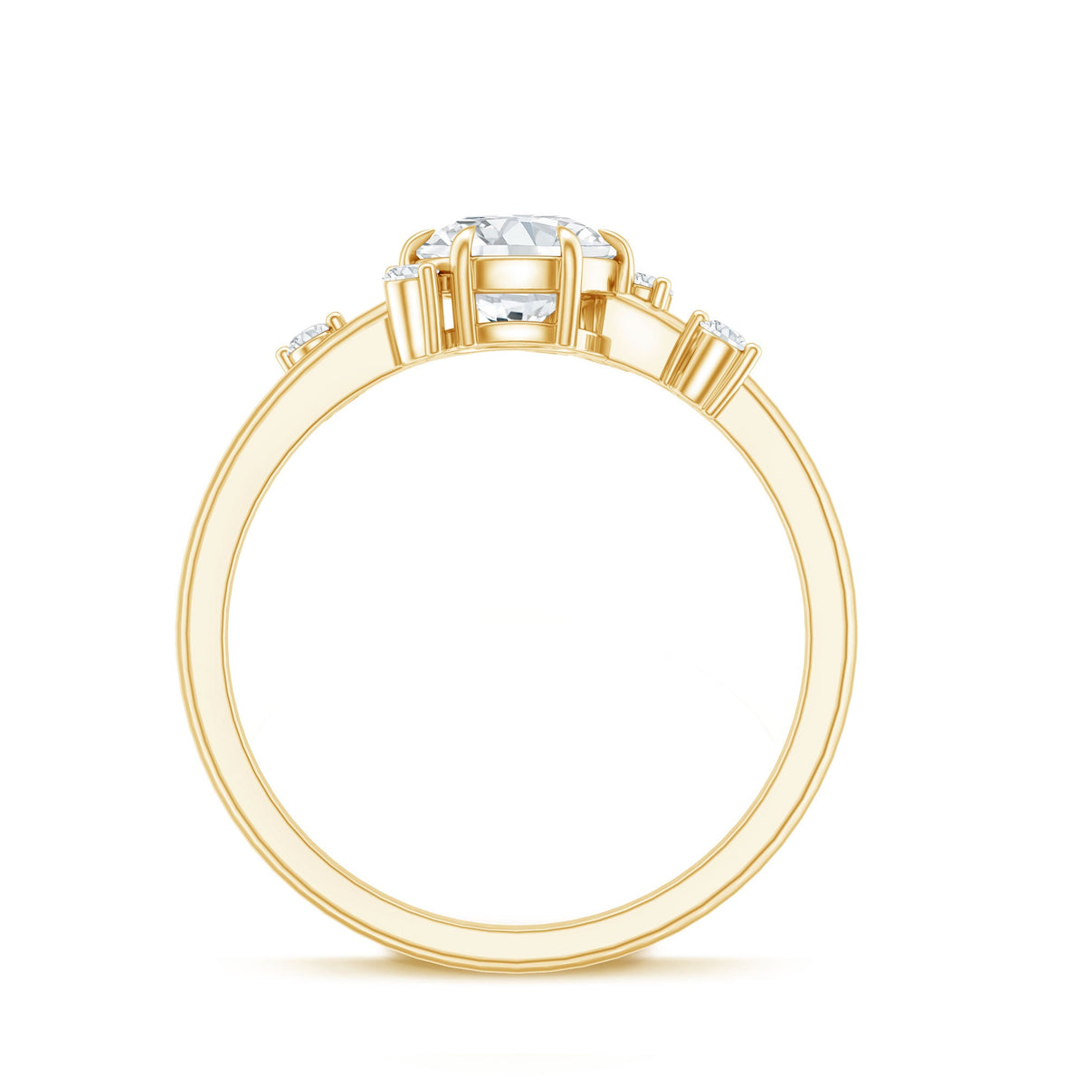 Round cut scatter moissanite engagement ring by Rosec Jewels featuring a unique design and sparkling stones.