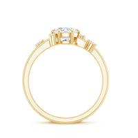 Round cut scatter moissanite engagement ring by Rosec Jewels featuring a unique design and sparkling stones.