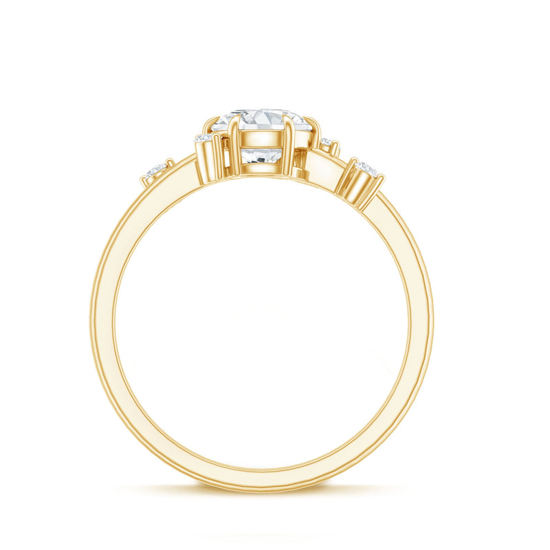 Round cut scatter moissanite engagement ring by Rosec Jewels featuring a unique design and sparkling stones.