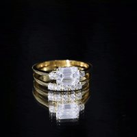 East West Emerald Cut Moissanite Engagement Ring & Wedding Band Set
