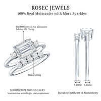 East West Emerald Cut Moissanite Engagement Ring & Wedding Band Set
