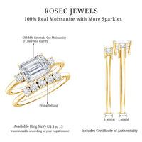 East West Emerald Cut Moissanite Engagement Ring & Wedding Band Set