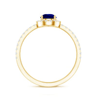 Certified 1.6 Carat Lab Grown Blue Sapphire Teardrop Engagement Ring with Diamond Halo