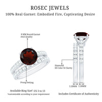 Natural Garnet Diamond Wedding Bridal Ring Set of 2
