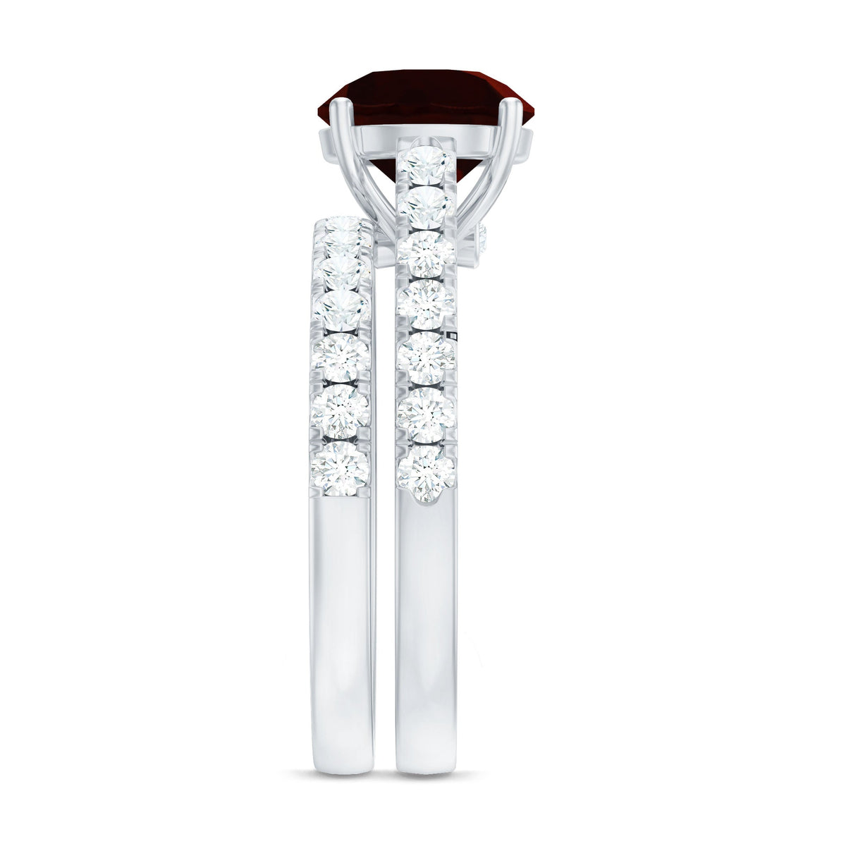 Natural Garnet Diamond Wedding Bridal Ring Set of 2