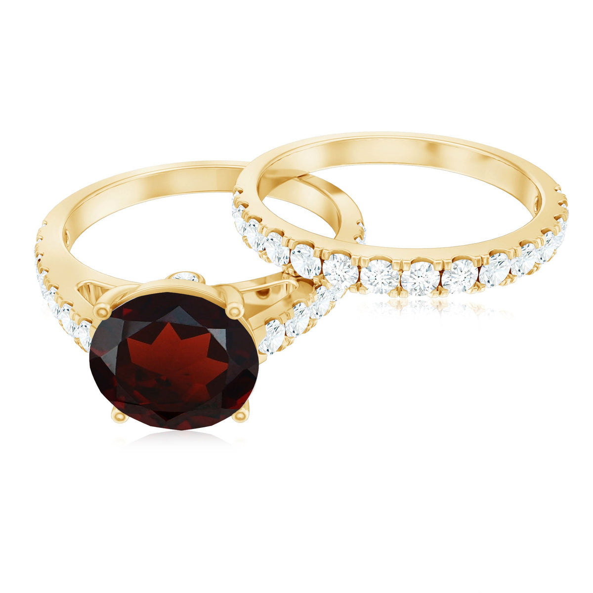 Natural Garnet Diamond Wedding Bridal Ring Set of 2