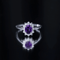 Oval Amethyst Floral Halo Engagement Ring with Diamond