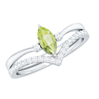 Marquise cut peridot solitaire wedding ring set with diamond accents from Rosec Jewels, featuring a gold band and elegant design.