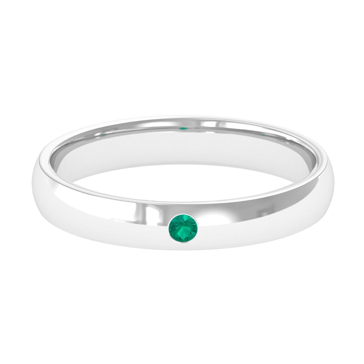 Natural May birthstone emerald band ring by Rosec Jewels featuring a polished green emerald set in a sleek gold band.