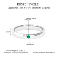 Natural May birthstone emerald band ring by Rosec Jewels featuring a green emerald gemstone set in a sleek ring design.