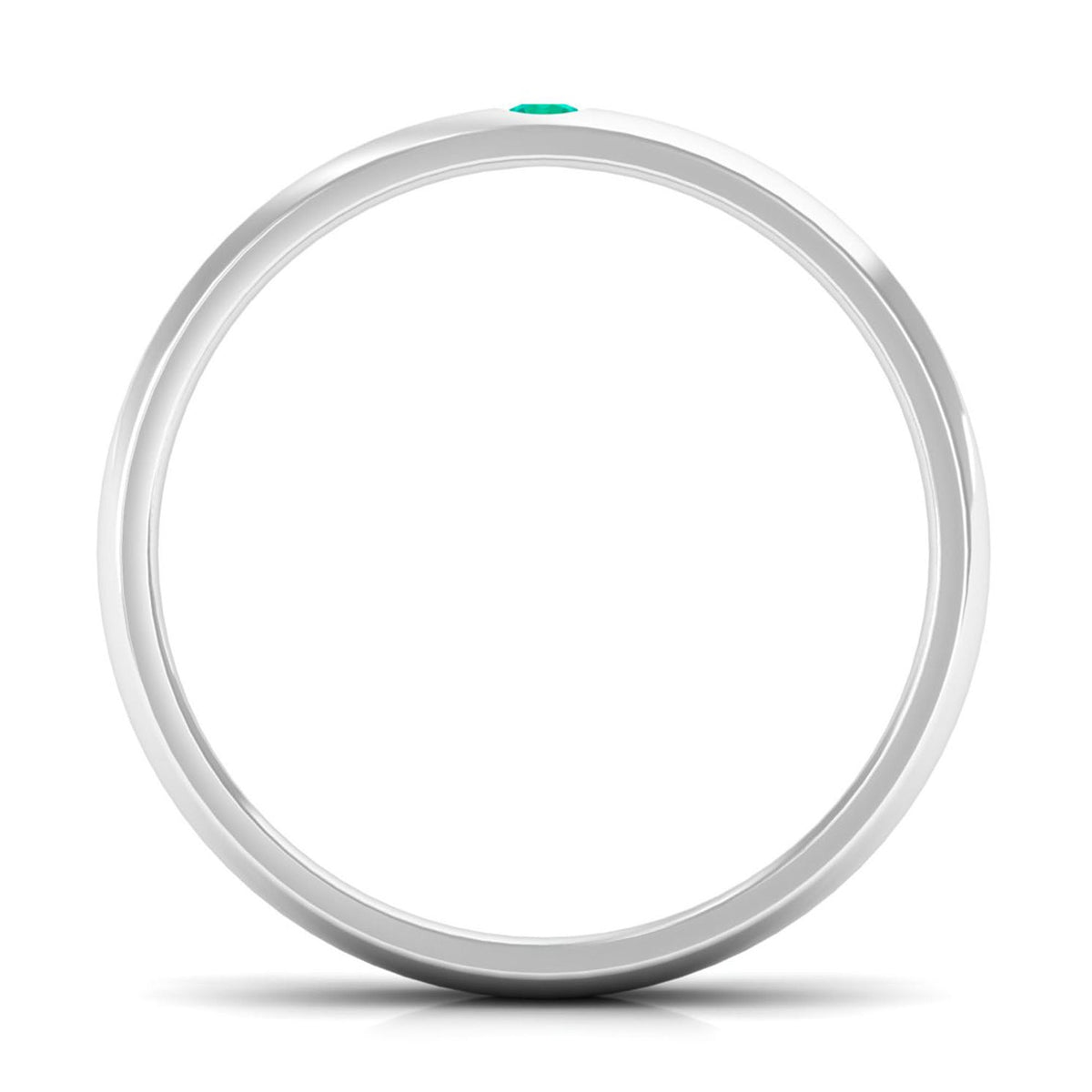 Natural May birthstone emerald band ring by Rosec Jewels, featuring a silver band with a central green emerald gemstone.
