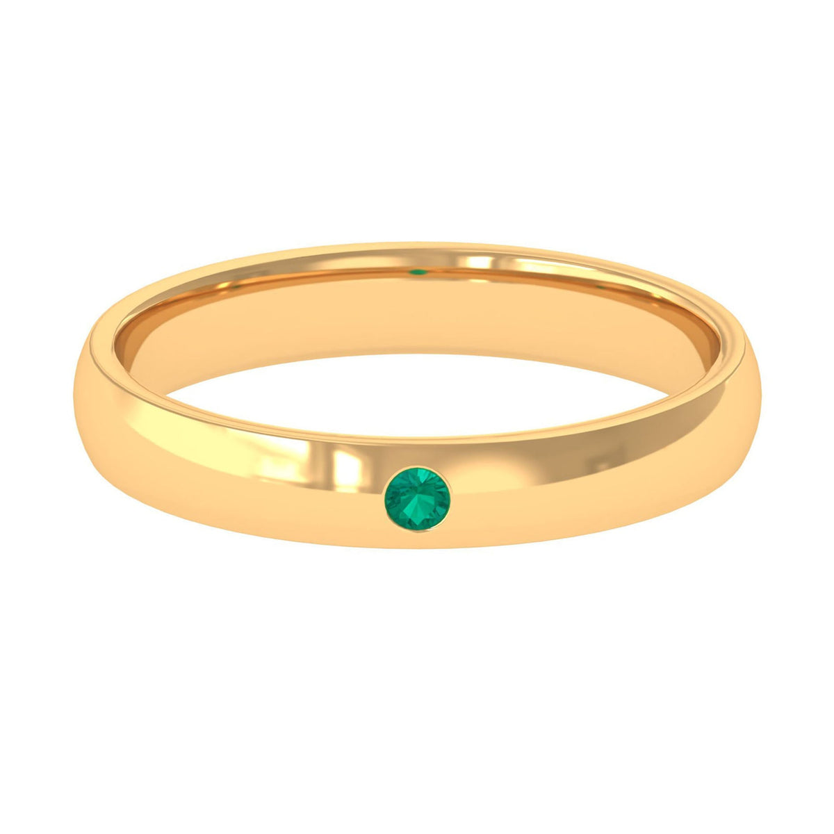 Natural May birthstone emerald band ring by Rosec Jewels featuring a polished green emerald set in a sleek ring.