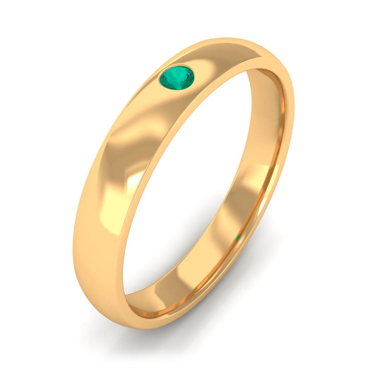 Natural May birthstone emerald band ring by Rosec Jewels featuring a vibrant green emerald gemstone set in a sleek silver ring.