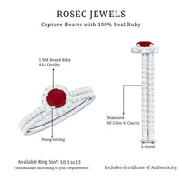 Natural Ruby Wedding Engagement Ring Set with Diamond