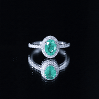 Real 0.7 Carat Oval Emerald Engagement Ring with Diamond Halo